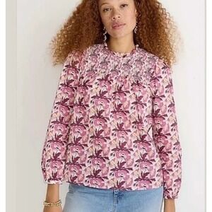 J. Crew Liberty‎ Smocked Long Sleeve Pullover Pink Floral Blouse Top Cottagecore